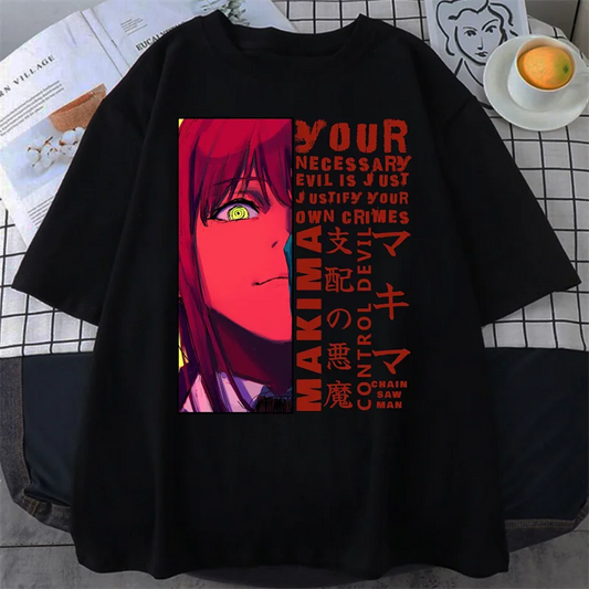 2023 Women T-shirts Chainsaw Man Makima Eyes Print Short Sleeve T Shirt Cute Anime Kawaii Streetwear Harajuku Y2k Clothes Tops